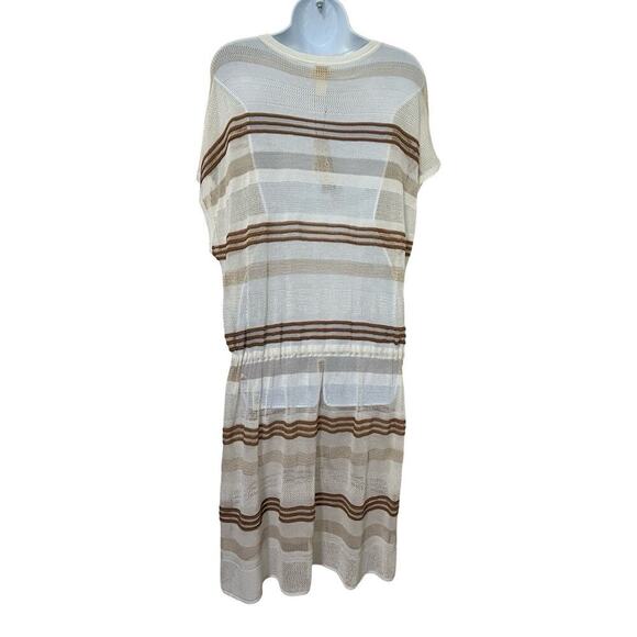 Chicos Crochet Stripe Sheer Belted Dress Swim Coverup Size L Neutral Beachy NWT - Picture 2 of 7